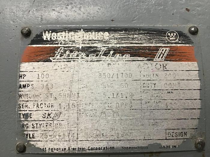 Used WESTINGHOUSE 100 HP Motor 25-N-1741 Used