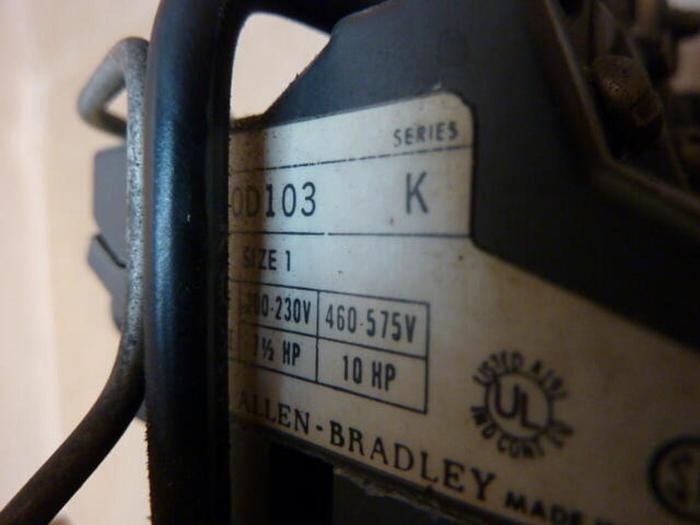 Used ALLEN BRADLEY Motor Starter Size 1 709-BOD103 SER K #20756
