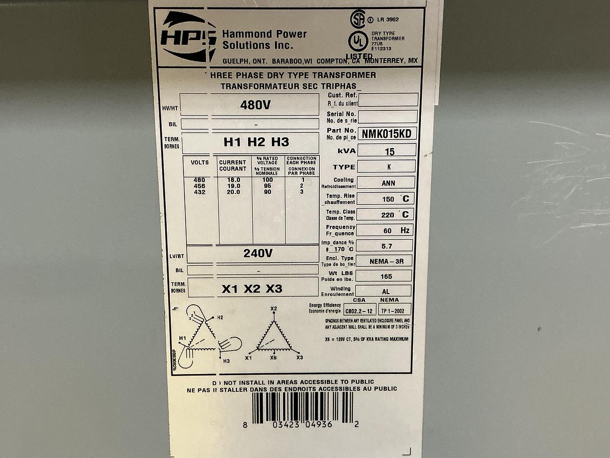 Used HAMMOND POWER SOLUTIONS NMK015KD