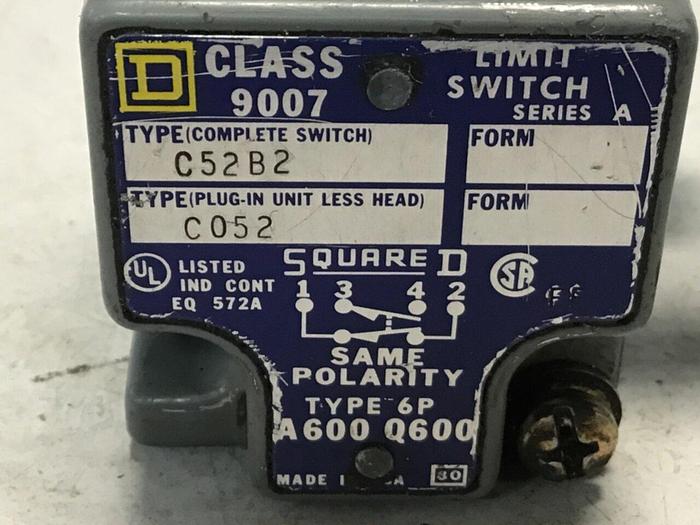 Used SQUARE D Limit Switch 9007-C52B2 #121721