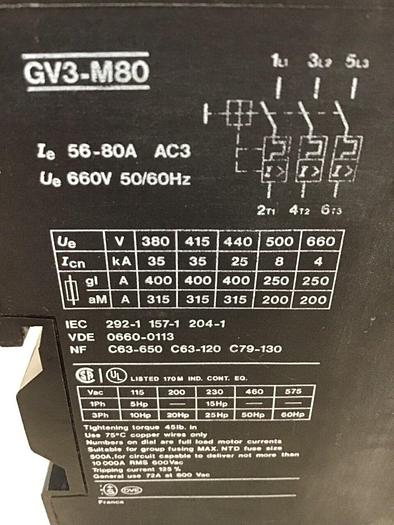 Used TELEMECANIQUE Motor Starter GV3-M80 Used