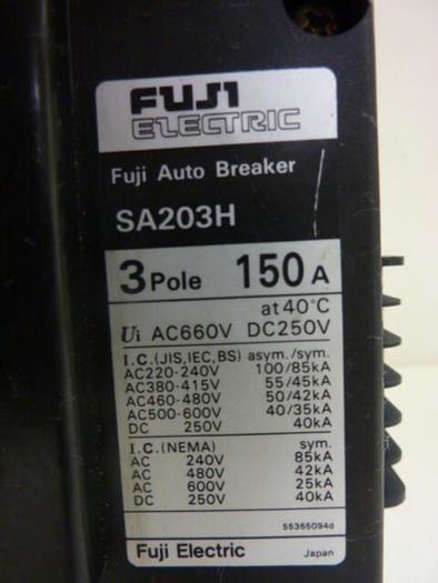 Used FUJI ELECTRIC 150 Amp Circuit Breaker SA203H-150 #46749