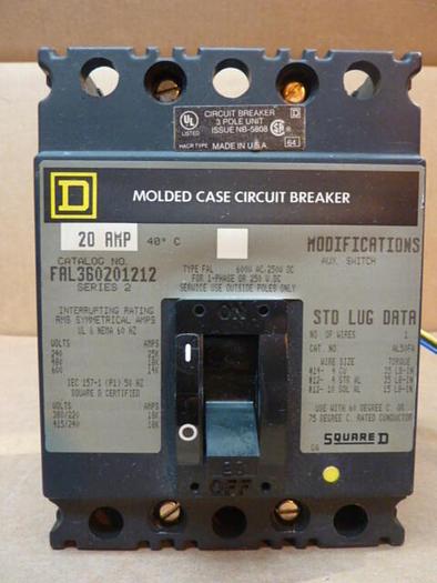 Used SQUARE D 20 Amp Circuit Breaker FAL360201212 USED