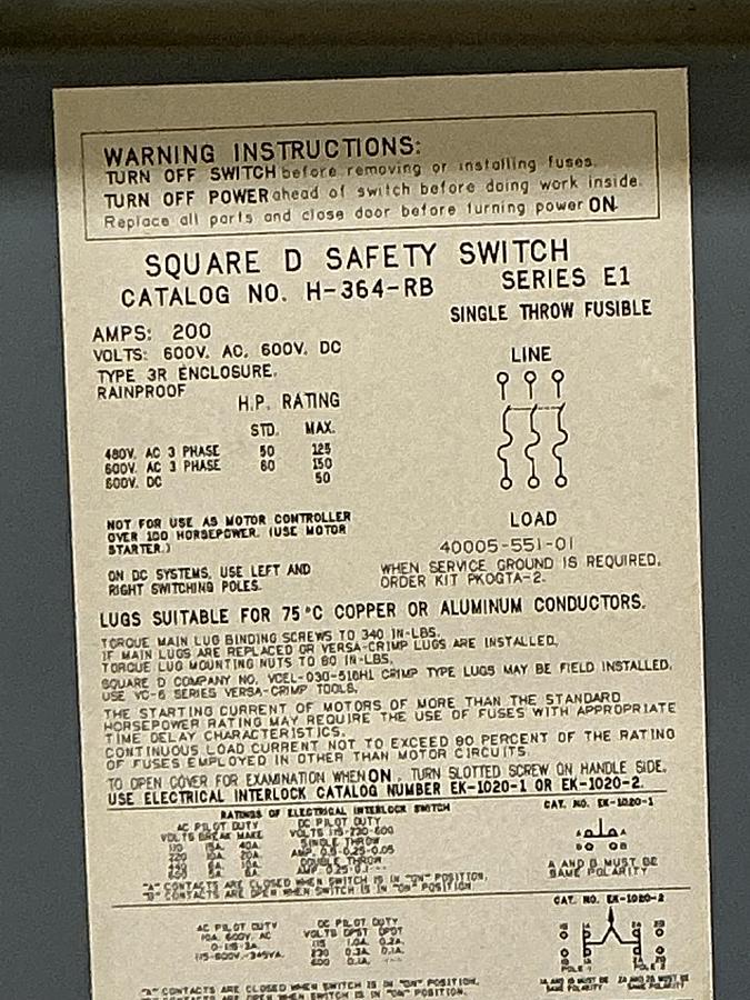 Used SQUARE D H-364-RB