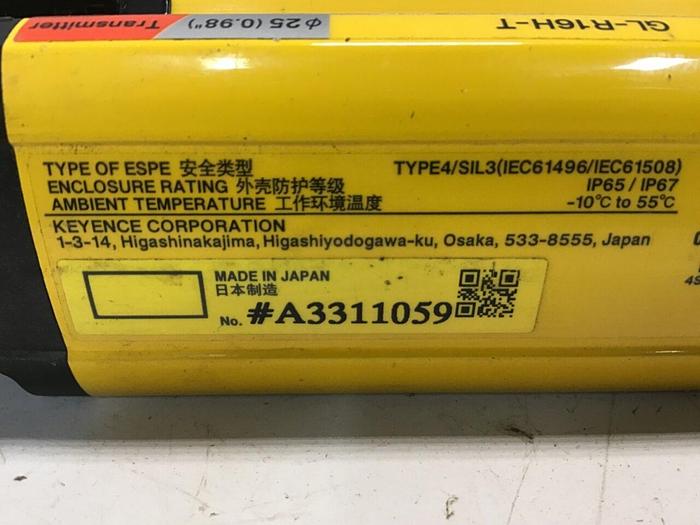 Used KEYENCE CORP Light Curtain Transmitter GL-R16H-T #141157