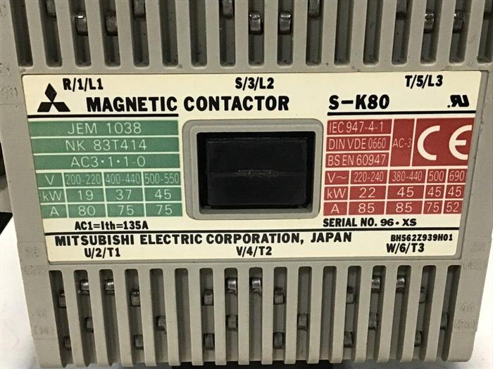 Used MITSUBISHI Magnetic Contactor S-K80 #112424