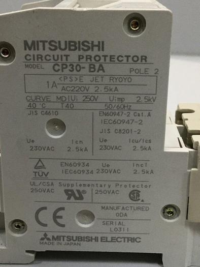 Used MITSUBISHI 1 Amp Circuit Breaker CP30-BA-2P-1A #103609