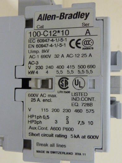 Used ALLEN BRADLEY Contactor 100-C12.10 SER A #53719