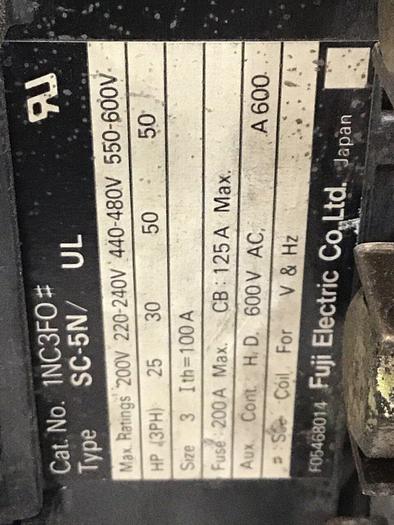 Used FUJI ELECTRIC Contactor SC-5N/UL 1NC3F0 #139709
