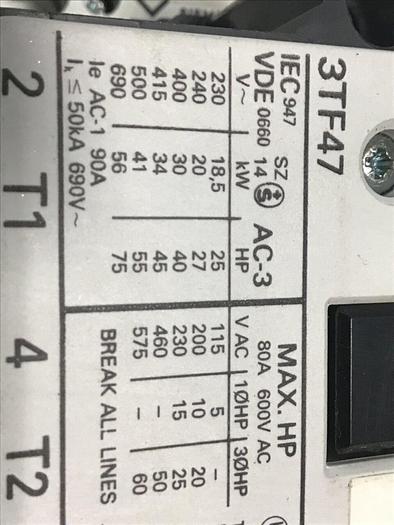 Used SIEMENS Contactor 3TF4722-OAK6 #143857