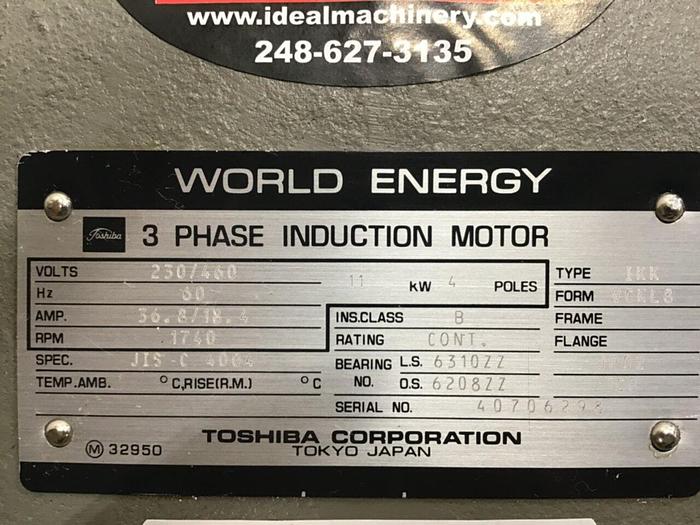 Used TOSHIBA 15 HP Induction Motor JIS C 4004 15 HP Used