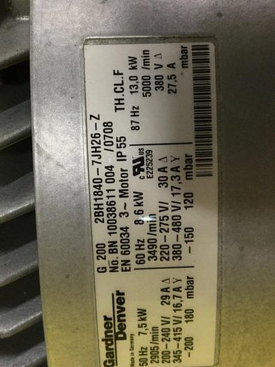 Used GARDNER DENVER Blower Motor 2BH1840-7JH26-Z #111903