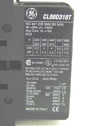 Used GENERAL ELECTRIC / GE Contactor CL00D310T #11890