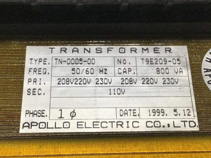 Used APOLLO 800 VA Transformer T9E209-05 #113622