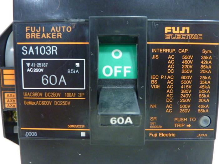 Used FUJI ELECTRIC 60 Amp Circuit Breaker SA103R-60 #46770