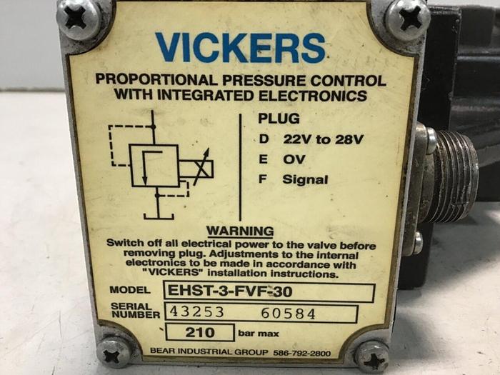 Used VICKERS SERVO Proportional Control Valve EHST-3-FVF-30 USED