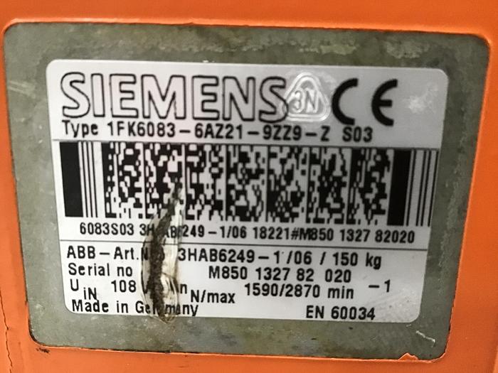 Used SIEMENS Motor 1FK6083-6AZ21-9ZZ9-Z S03 Used #132037