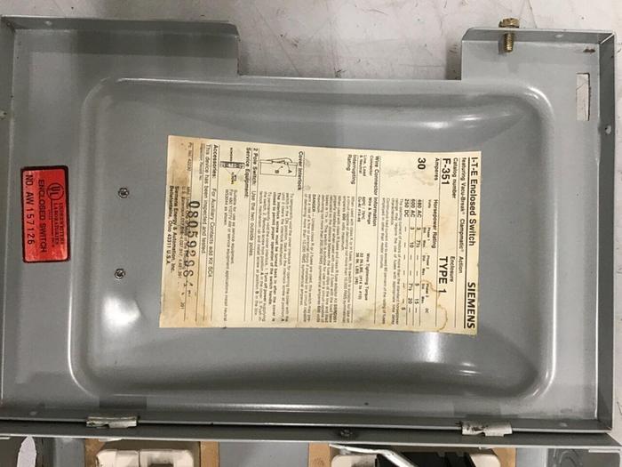 Used SIEMENS 30 Amp ITE Heavy Duty Vacu-Break F-351 #127055