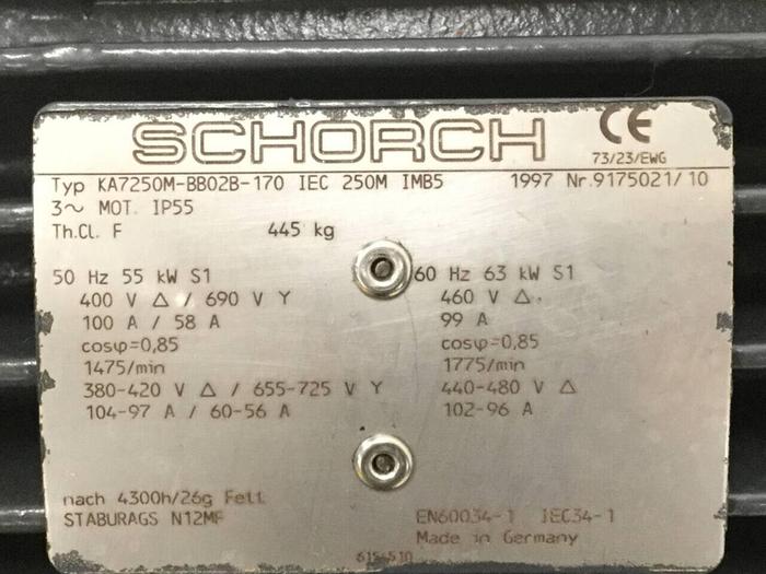 Used SCHORCH 85 HP Motor KA7250M-BB02B-170 Used