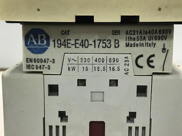 Used ALLEN BRADLEY Disconnect Switch 194E-E40-1753 SER B #114554