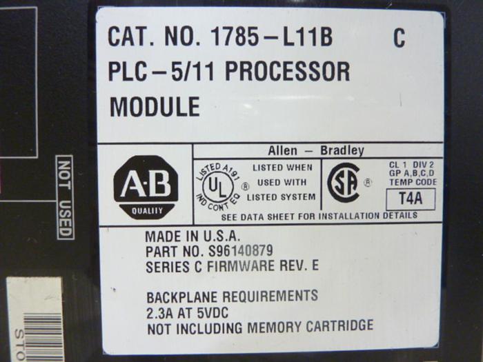 Used ALLEN BRADLEY Processor Module 1785-L11B SER C #50250
