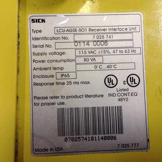 Used SICK OPTIC ELECTRONIC Receiver Interface Unit LCU-AGSE-SO1 #87765