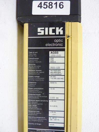 Used SICK OPTIC ELECTRONIC Light Curtain Sender AGSS 1200-2121 Used