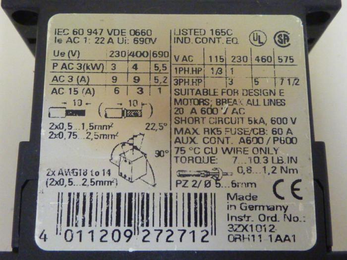 Used SIEMENS Contactor 3RT1016-1BB42 #63581