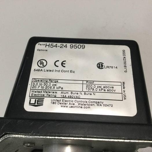 Used UNITED ELECTRIC Pressure Switch H54-24 9509 #97216