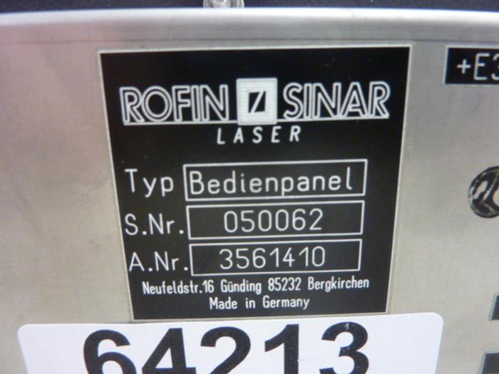 Used ROFIN SINAR Operator Panel w/ Key 3561410 Used