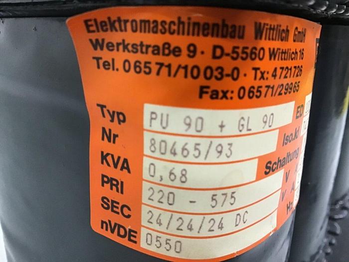 Used EMB WITTLICH .68 KVA Transformer PU90+GL90 #122334