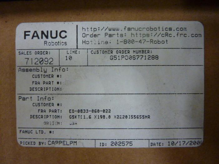 FANUC Gasket E0-0833-060-022 #60691