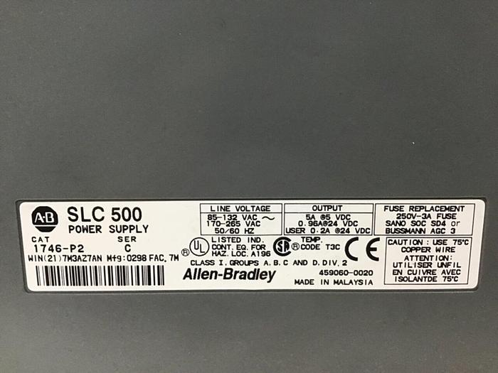Used ALLEN BRADLEY Power Supply 1746-P2 SER C #123039