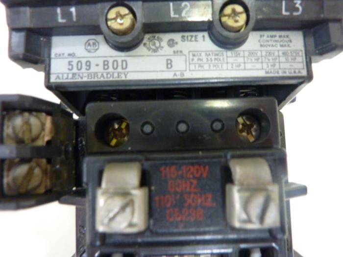 Used ALLEN BRADLEY Starter Size 1 509-BOD SER B W47 #43840