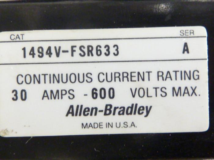 Used ALLEN BRADLEY 30 Amp Disconnect Switch 1494V-DS30 SER A #57396