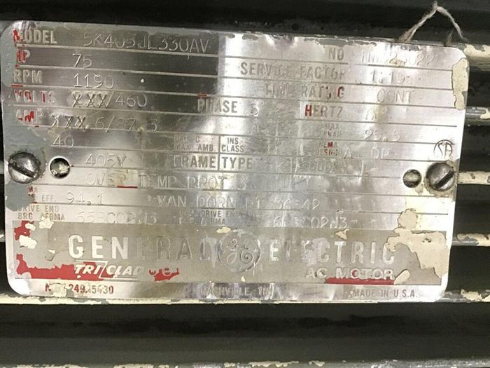 Used GENERAL ELECTRIC 75 HP Motor 5K405JL330AV Used