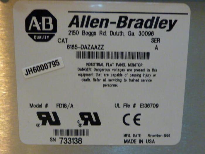 Used ALLEN BRADLEY Flat Panel Monitor 6185-DAZAAZZ SER A Used