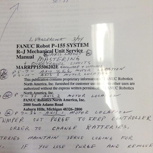 Used FANUC Mechanical Unit Service Manual MARRPP15506202E #70981