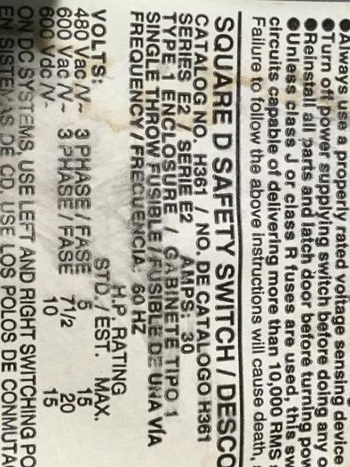 Used SQUARE D Safety Switch 40274-855-02 #109260