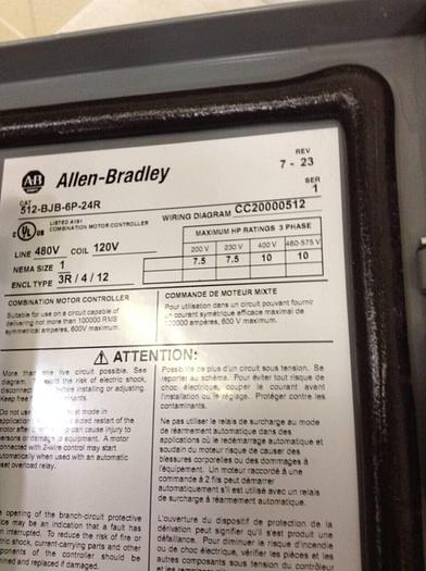 Used ALLEN BRADLEY Combination Starter 512-BJB-6P-24R SER 1 Used