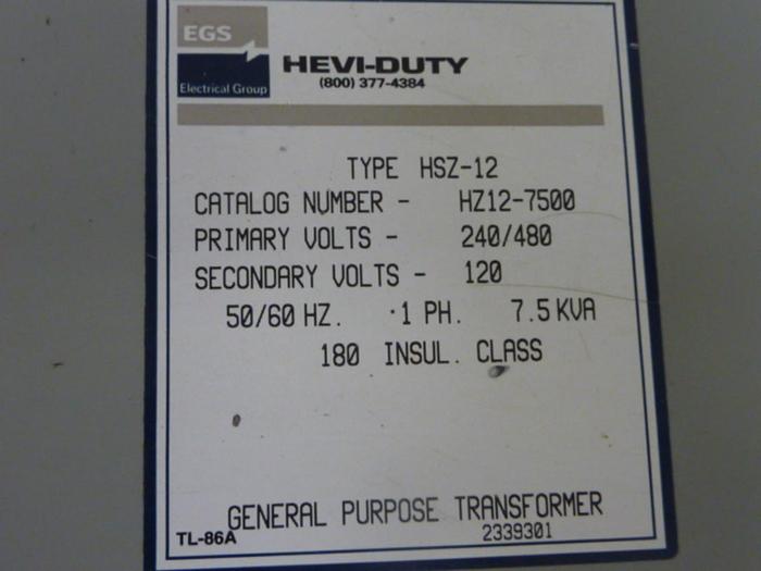 Used EGS 7.5 kVA Transformer HZ12-7500 #46229