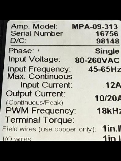 Used PARKER Servo Amplifier MPA-09-313 Used