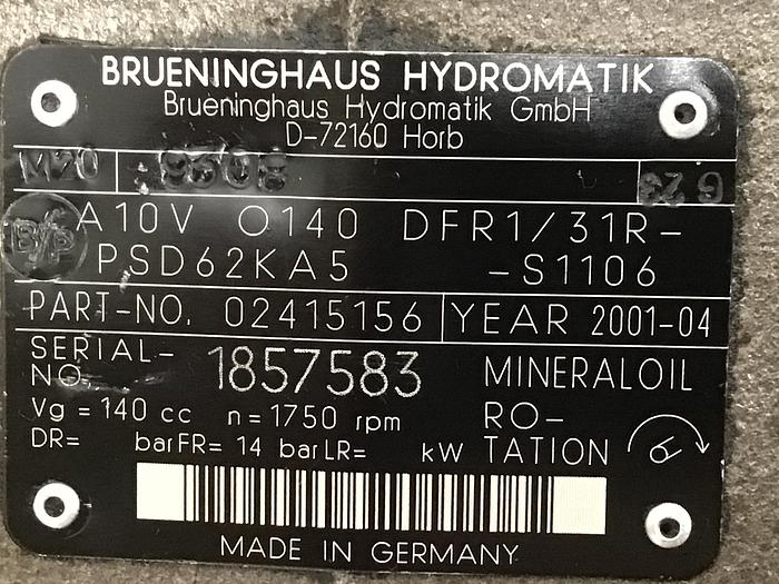 Used BRUENINGHAUS HYDROMATIK Pump A10VO140DFR131RPSD62KA5 Used #144688
