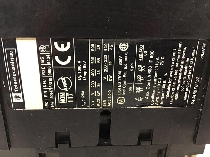 Used TELEMECANIQUE Contactor LC1D9511 #144465