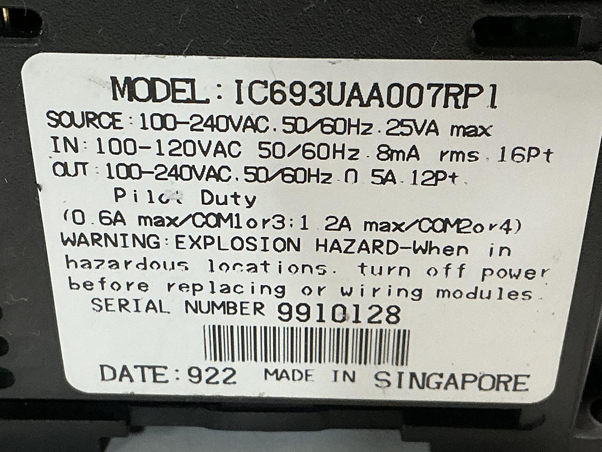 Used GE FANUC IC693UAA007RP1