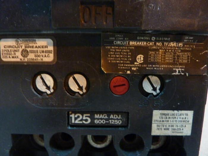 Used GENERAL ELECTRIC / GE 125 Amp Circuit Breaker TFJ236125 Used