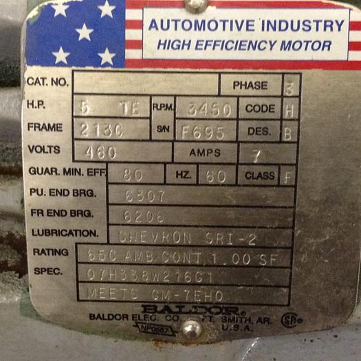 Used BALDOR 5 HP High Efficiency Motor 07H338W216G1 Used