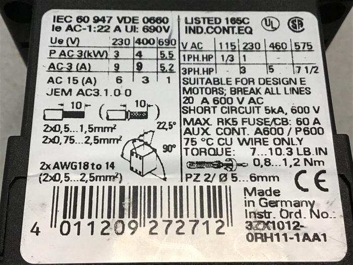 Used SIEMENS Contactor 3RT1016-1BB42 #76004