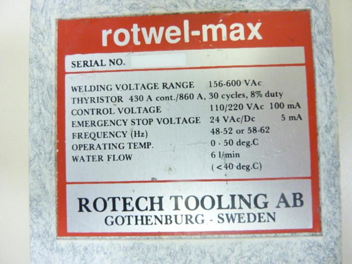 Used ROTECH SYSTEMS Weld Controller ROTWEL-MAX #44120