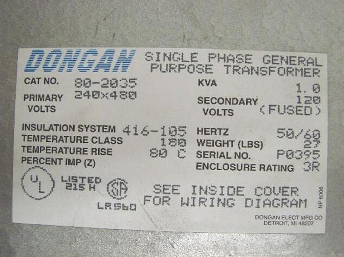 Used DONGAN 1 kVA Transformer 80-2035 #13066